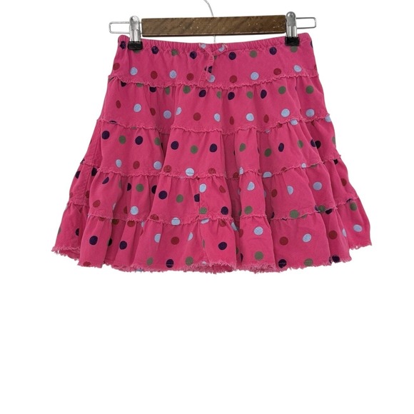 Mini Boden Other - Mini Boden Girl's Pink Polka Dot Corduroy Tiered Ruffle Skirt Size 3-4 Years